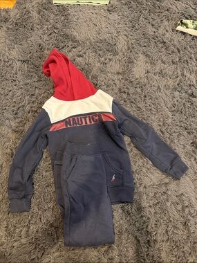 Nautica Boys Navy Red White Hooded Sweatshirt & Joggers Set